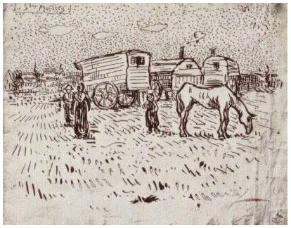 Vincent van Gogh Gitanos en Saintes-Maries Drawing Vincent van Gogh's Gitanos en Saintes-Maries Drawing