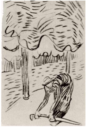 Vincent van Gogh Una mujer recogiendo un palo delante de árboles Drawing Vincent van Gogh's Una mujer recogiendo un palo delante de árboles Drawing