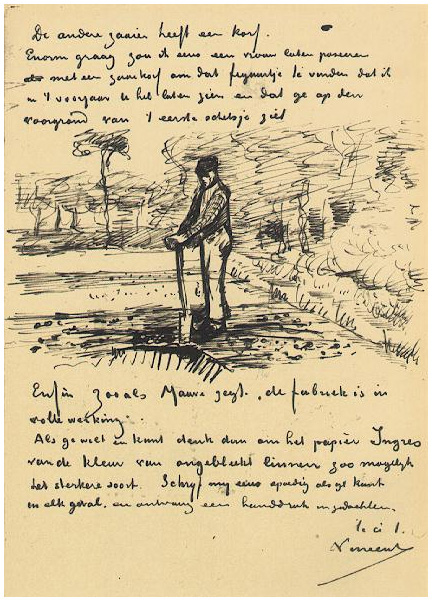 Vincent van Gogh Granjero inclinando en su pala LetterSketches Vincent van Gogh's Granjero inclinando en su pala LetterSketches