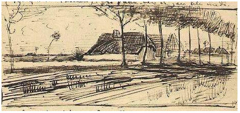 Vincent van Gogh Granjas de una carretera con árboles LetterSketches Vincent van Gogh's Granjas de una carretera con árboles LetterSketches
