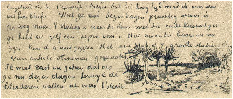 Vincent van Gogh Camino con sauces podados LetterSketches Vincent van Gogh's Camino con sauces podados LetterSketches