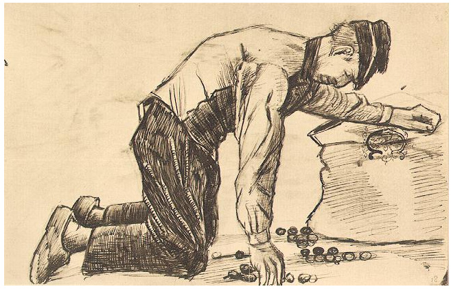 Vincent van Gogh Hombre poniendo papas en un saco LetterSketches Vincent van Gogh's Hombre poniendo papas en un saco LetterSketches