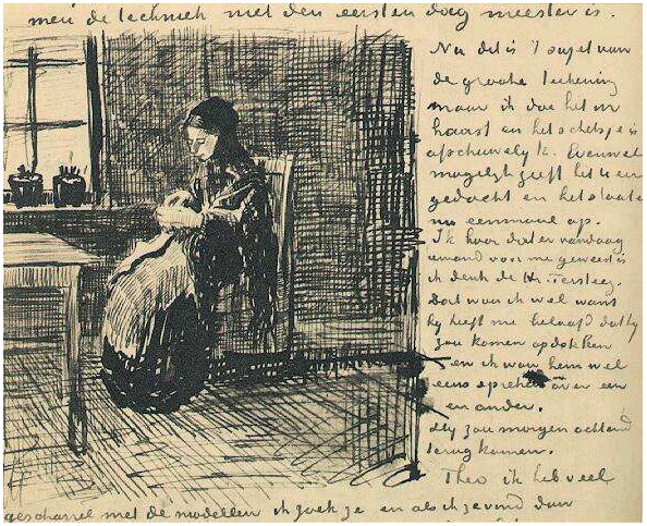 Vincent van Gogh Mujer en la ventana, tejiendo LetterSketches Vincent van Gogh's Mujer en la ventana, tejiendo LetterSketches