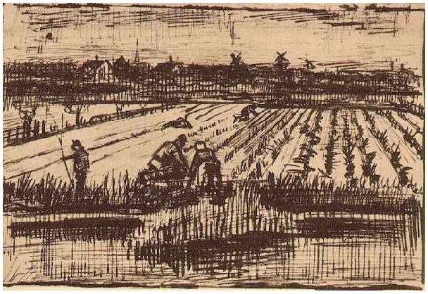 Vincent van Gogh Campo de papas Drawing Vincent van Gogh's Campo de papas Drawing