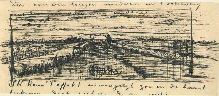 Vincent van Gogh Puesta de sol sobre un prado LetterSketches Vincent van Gogh's Puesta de sol sobre un prado LetterSketches