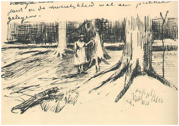Vincent van Gogh Una muchacha en un bosque LetterSketches Vincent van Gogh's Una muchacha en un bosque LetterSketches