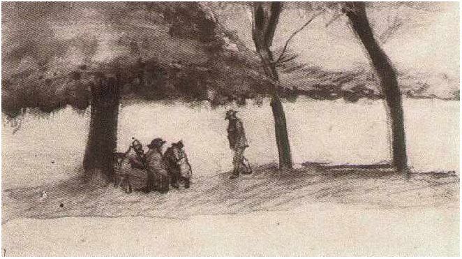 Vincent van Gogh Banco con tres personas Watercolor Vincent van Gogh's Banco con tres personas Watercolor