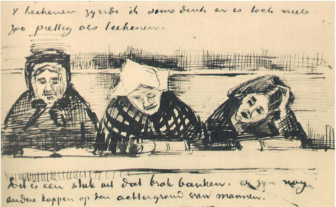 Vincent van Gogh Banco de iglesia con devotos LetterSketches Vincent van Gogh's Banco de iglesia con devotos LetterSketches