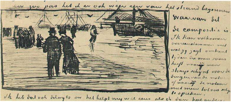 Vincent van Gogh Playa con personas caminando y barcos LetterSketches Vincent van Gogh's Playa con personas caminando y barcos LetterSketches