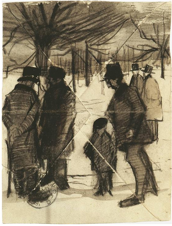 Vincent van Gogh Cinco hombres y un niño en la nieve Drawing Vincent van Gogh's Cinco hombres y un niño en la nieve Drawing