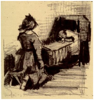 Vincent van Gogh Niña arrodillada delante de una cuna LetterSketches Vincent van Gogh's Niña arrodillada delante de una cuna LetterSketches