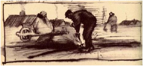 Vincent van Gogh Quemador de mala hierba, sentado en una carretilla con su esposa LetterSketches Vincent van Gogh's Quemador de mala hierba, sentado en una carretilla con su esposa LetterSketches