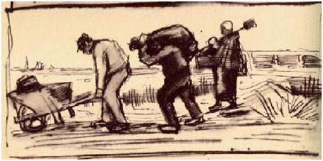 Vincent van Gogh Tres personas volviendo del campo de papas LetterSketches Vincent van Gogh's Tres personas volviendo del campo de papas LetterSketches