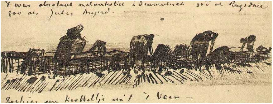 Vincent van Gogh Mujeres trabajando en la turba LetterSketches Vincent van Gogh's Mujeres trabajando en la turba LetterSketches