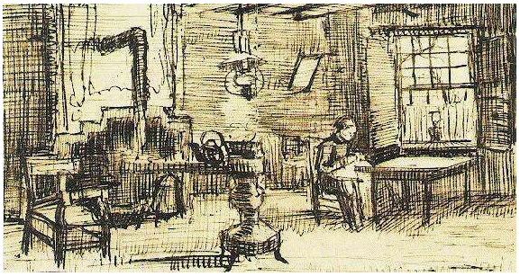 Vincent van Gogh Interior con mujer tejiendo LetterSketches Vincent van Gogh's Interior con mujer tejiendo LetterSketches
