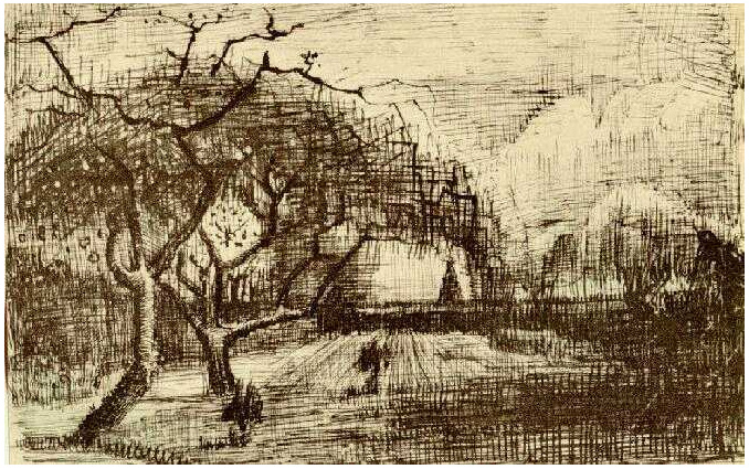Vincent van Gogh Casa parroquial con árboles en flor LetterSketches Vincent van Gogh's Casa parroquial con árboles en flor LetterSketches