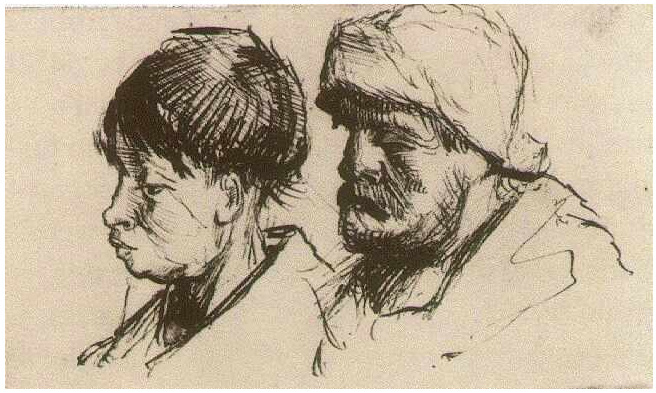 Vincent van Gogh Cabeza de una niña, con la cabeza descubierta, y cabeza de un hombre con barba y gorra Drawing Vincent van Gogh's Cabeza de una niña, con la cabeza descubierta, y cabeza de un hombre con barba y gorra Drawing
