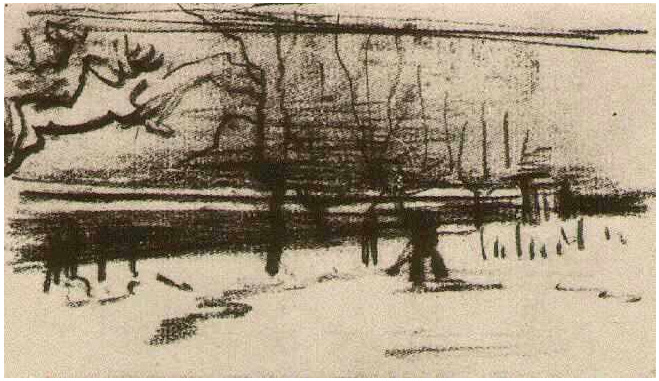 Vincent van Gogh El jardín de la casa parroquial en la nieve Drawing Vincent van Gogh's El jardín de la casa parroquial en la nieve Drawing