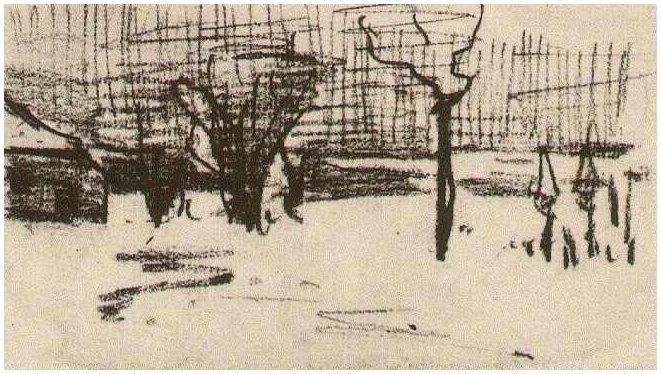 Vincent van Gogh Jardín en la nieve Drawing Vincent van Gogh's Jardín en la nieve Drawing