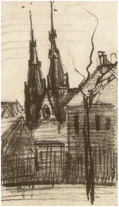 Vincent van Gogh Iglesia de Santa Catharina en Eindhoven Drawing Vincent van Gogh's Iglesia de Santa Catharina en Eindhoven Drawing