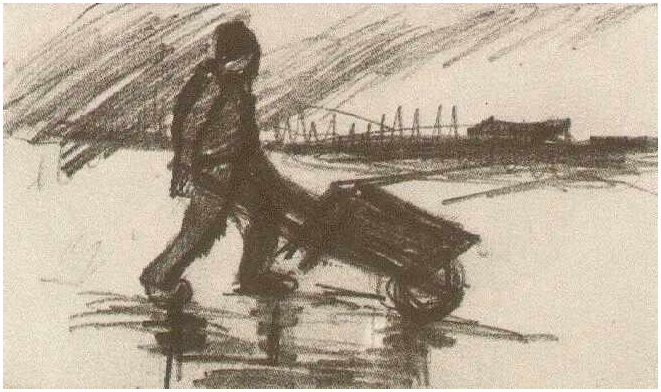 Vincent van Gogh Campesino, caminando con carretilla Drawing Vincent van Gogh's Campesino, caminando con carretilla Drawing