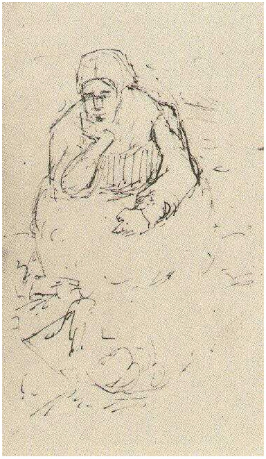 Vincent van Gogh Mujer campesina, sentada con mentón en mano Drawing Vincent van Gogh's Mujer campesina, sentada con mentón en mano Drawing