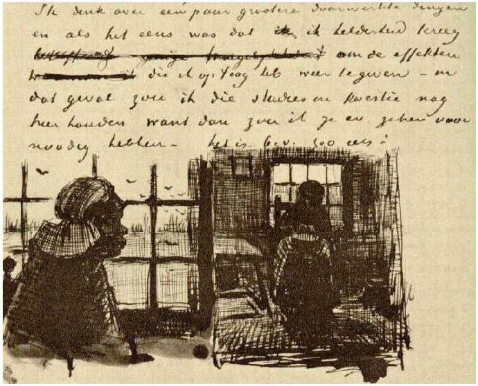 Vincent van Gogh Mujer campesina, vista contra de la ventana, Cabeza y figura entera LetterSketches Vincent van Gogh's Mujer campesina, vista contra de la ventana, Cabeza y figura entera LetterSketches