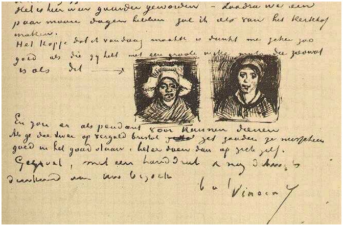 Vincent van Gogh Mujer campesina, Dos cabezas LetterSketches Vincent van Gogh's Mujer campesina, Dos cabezas LetterSketches