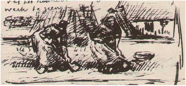 Vincent van Gogh Dos mujeres campesinas, cavando LetterSketches Vincent van Gogh's Dos mujeres campesinas, cavando LetterSketches