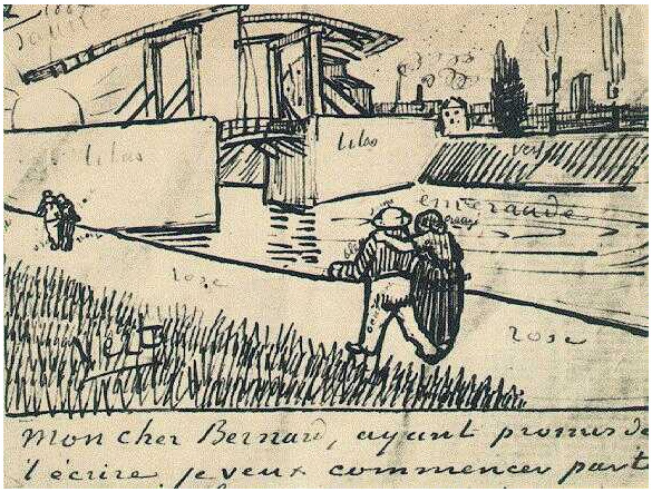 Vincent van Gogh Puente levadizo con pareja caminando LetterSketches Vincent van Gogh's Puente levadizo con pareja caminando LetterSketches