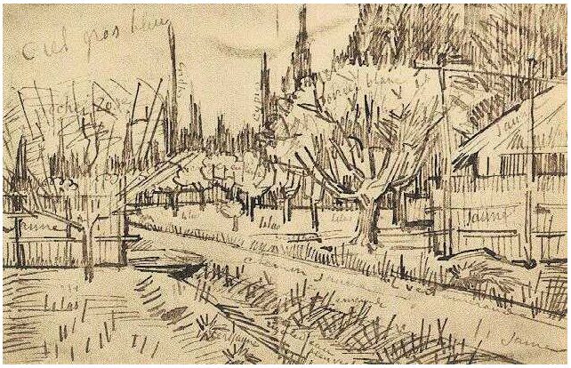 Vincent van Gogh Huerto rodeado por cipreses LetterSketches Vincent van Gogh's Huerto rodeado por cipreses LetterSketches