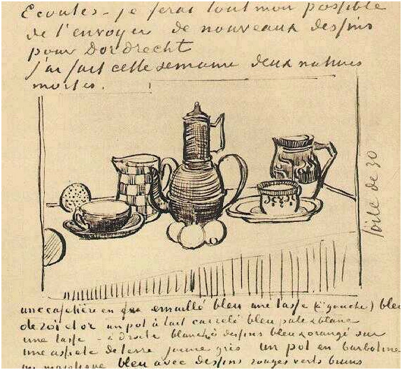 Vincent van Gogh Naturaleza muerta con cafetera LetterSketches Vincent van Gogh's Naturaleza muerta con cafetera LetterSketches