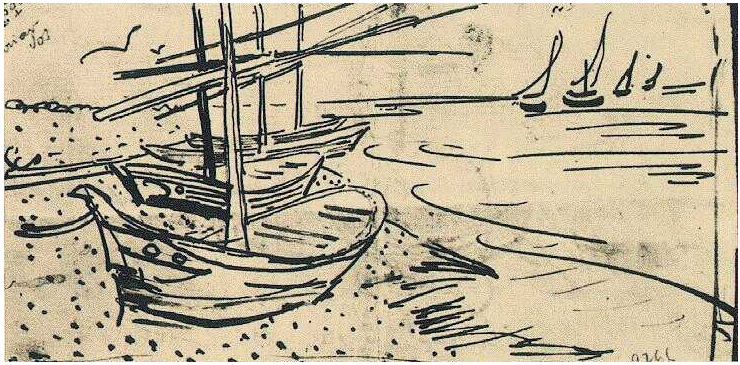 Vincent van Gogh Barcos pesqueros en la playa LetterSketches Vincent van Gogh's Barcos pesqueros en la playa LetterSketches