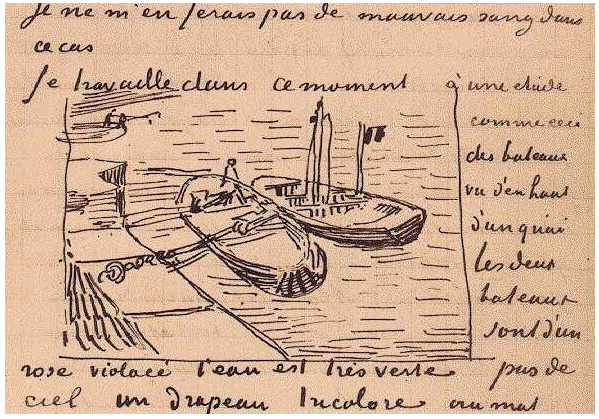 Vincent van Gogh Muelle con hombres descargando gabarras de arena LetterSketches Vincent van Gogh's Muelle con hombres descargando gabarras de arena LetterSketches