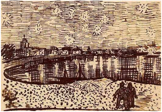 Vincent van Gogh La noche estrellada LetterSketches Vincent van Gogh's La noche estrellada LetterSketches