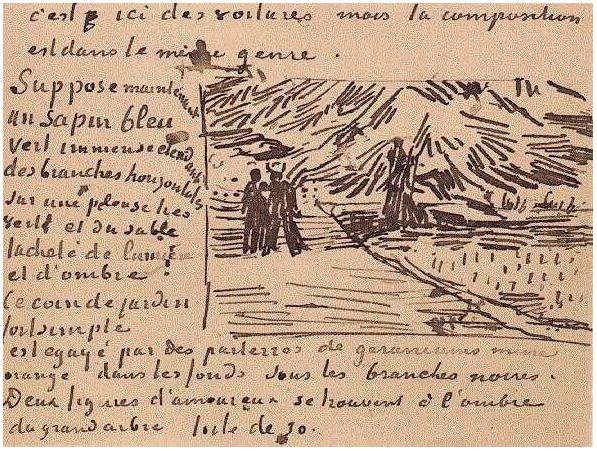 Vincent van Gogh Jardín público con una pareja y un árbol de abeto azul LetterSketches Vincent van Gogh's Jardín público con una pareja y un árbol de abeto azul LetterSketches