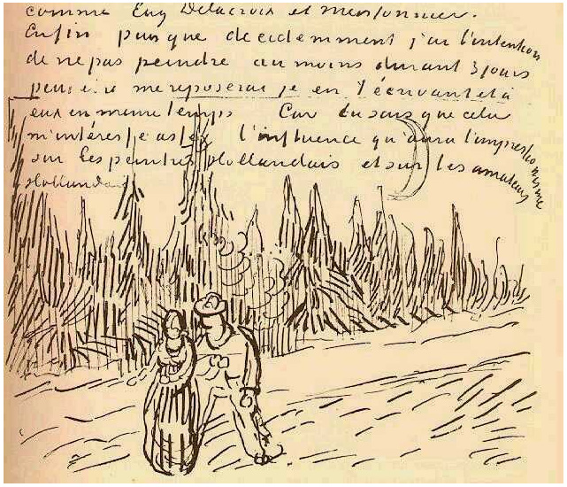 Vincent van Gogh Camino de cipreses con una pareja caminando LetterSketches Vincent van Gogh's Camino de cipreses con una pareja caminando LetterSketches