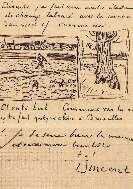 Vincent van Gogh Sembrador y tronco de un viejo árbol de tejo LetterSketches Vincent van Gogh's Sembrador y tronco de un viejo árbol de tejo LetterSketches