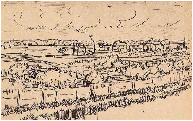 Vincent van Gogh La Crau con melocotoneros en flor LetterSketches Vincent van Gogh's La Crau con melocotoneros en flor LetterSketches