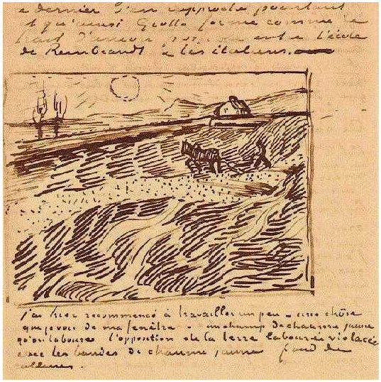 Vincent van Gogh Campo cercado con labrador LetterSketches Vincent van Gogh's Campo cercado con labrador LetterSketches