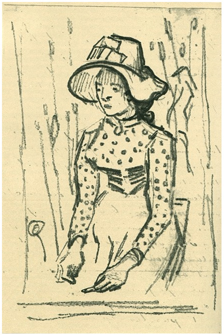 Vincent van Gogh Niña con sombrero de paja, sentada en el trigo LetterSketches Vincent van Gogh's Niña con sombrero de paja, sentada en el trigo LetterSketches