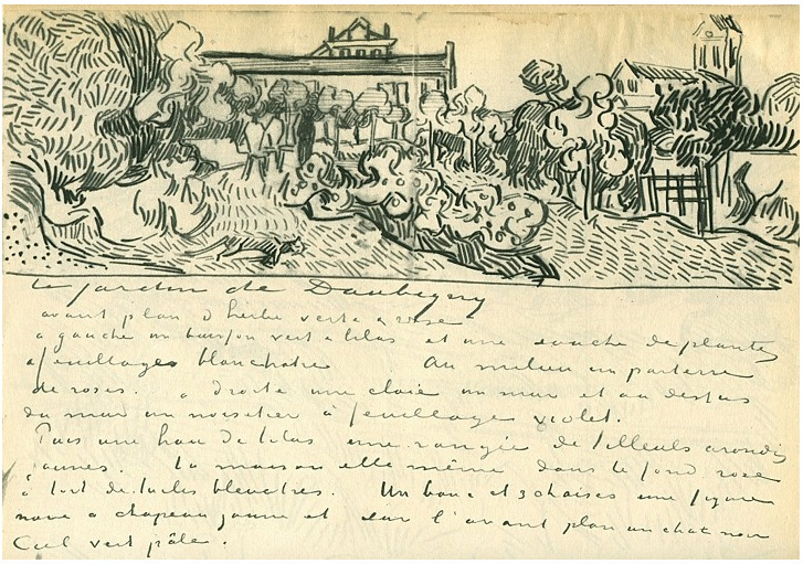 Vincent van Gogh Daubigny's Garden with Black Cat Letter Sketches Vincent van Gogh's Daubigny's Garden with Black Cat Letter Sketches