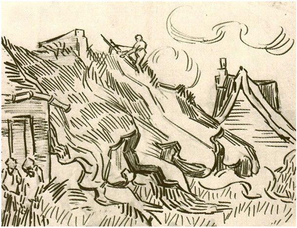 Vincent van Gogh Casitas de campo con techos de paja y figuras LetterSketches Vincent van Gogh's Casitas de campo con techos de paja y figuras LetterSketches