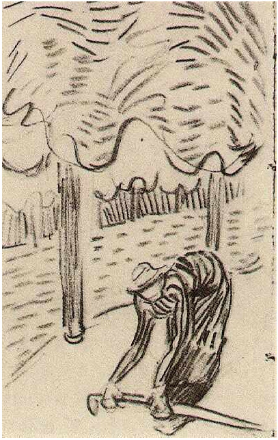 Vincent van Gogh Mujer encorvada enfrente de árboles Drawing Vincent van Gogh's Mujer encorvada enfrente de árboles Drawing
