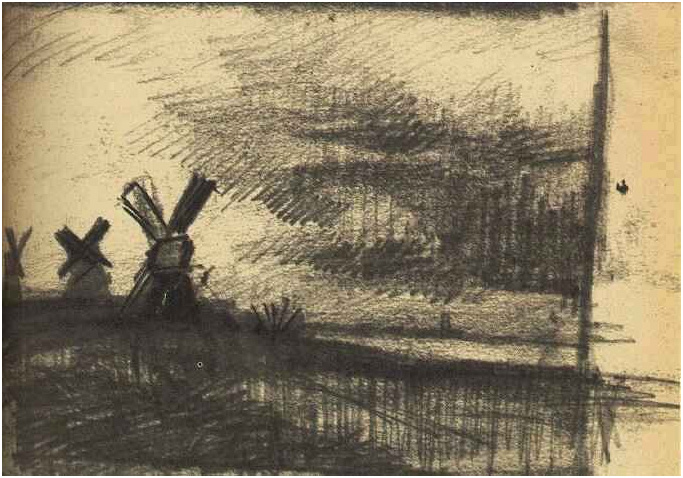 Vincent van Gogh Molinos de viento en Montmartre Drawing Vincent van Gogh's Molinos de viento en Montmartre Drawing
