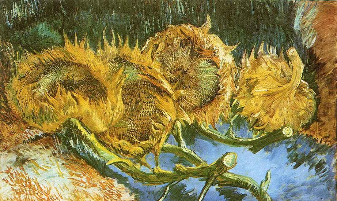 four cut sunflowers